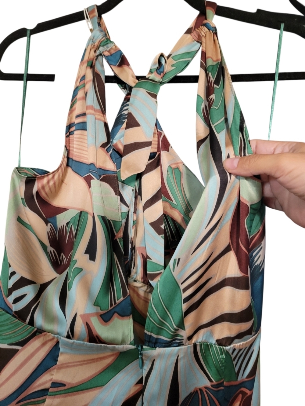 NWT- Mango Green and Teal Tropical Halter Maxi Dress - Picture 10 of 13
